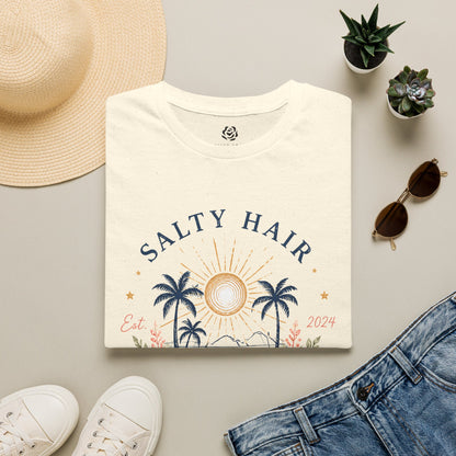 Salty Hair Sunny Days T-Shirt, Coastal Beach Graphic Tee, Summer Vacation Shirt, Surf & Ocean Lover Gift, Tropical Palm Tree Tee