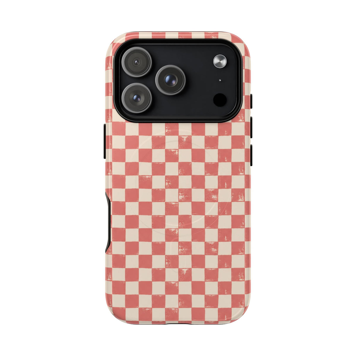 Coral Check Magnetic Protective Phone Case – Tough Dual-Layer Cover