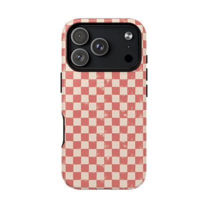 Coral Check Magnetic Protective Phone Case – Tough Dual-Layer Cover