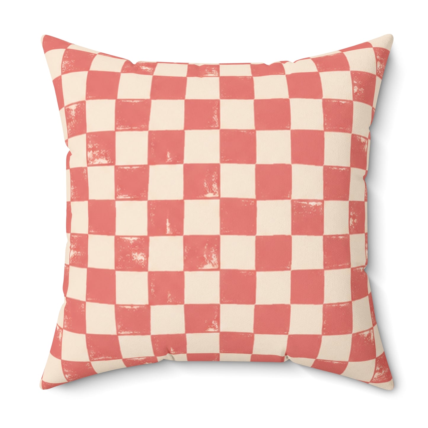 Coral Check Pillow - Pink Checkerboard Throw Pillow - Retro Decorative Cushion - Colorful Home Decor