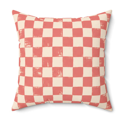 Coral Check Pillow - Pink Checkerboard Throw Pillow - Retro Decorative Cushion - Colorful Home Decor