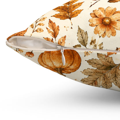Autumn Harvest Decorative Throw Pillow – Watercolor Pumpkins & Fall Leaves