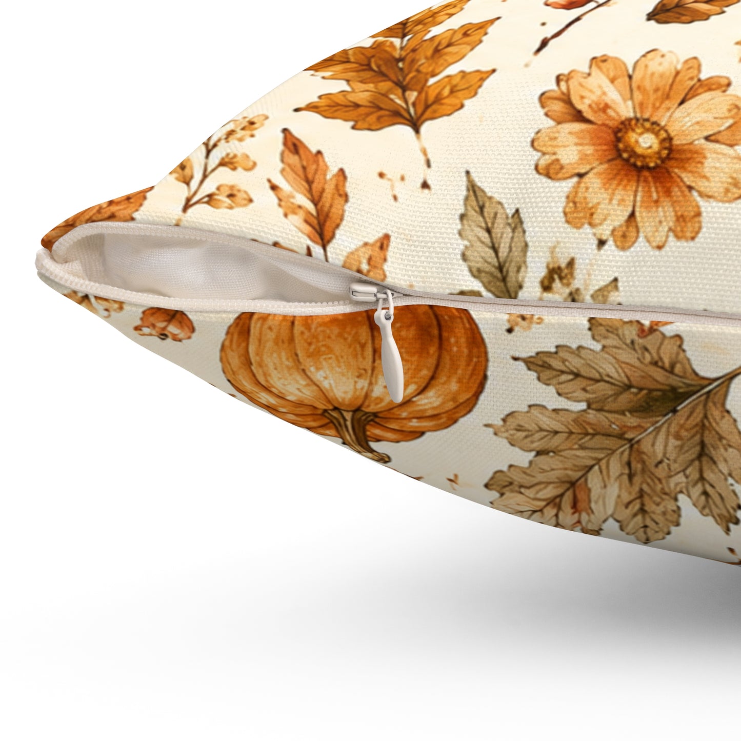 Autumn Harvest Decorative Throw Pillow – Watercolor Pumpkins & Fall Leaves