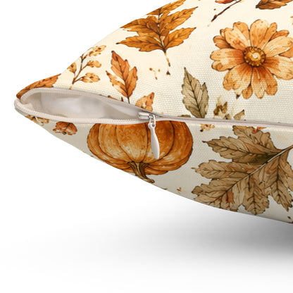 Autumn Harvest Decorative Throw Pillow – Watercolor Pumpkins & Fall Leaves