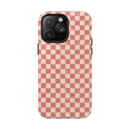 Coral Check Magnetic Protective Phone Case – Tough Dual-Layer Cover