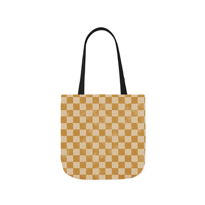 Golden Check Tote Bag - Mustard Checkerboard Canvas Bag - Retro Market Tote - Everyday Shopping Bag