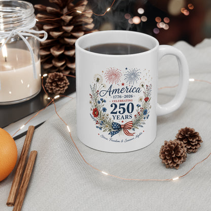 America 250 Mug USA 250 Years of Freedom Mug Liberty Floral Mug