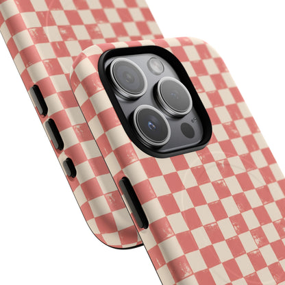 Coral Check Magnetic Protective Phone Case – Tough Dual-Layer Cover