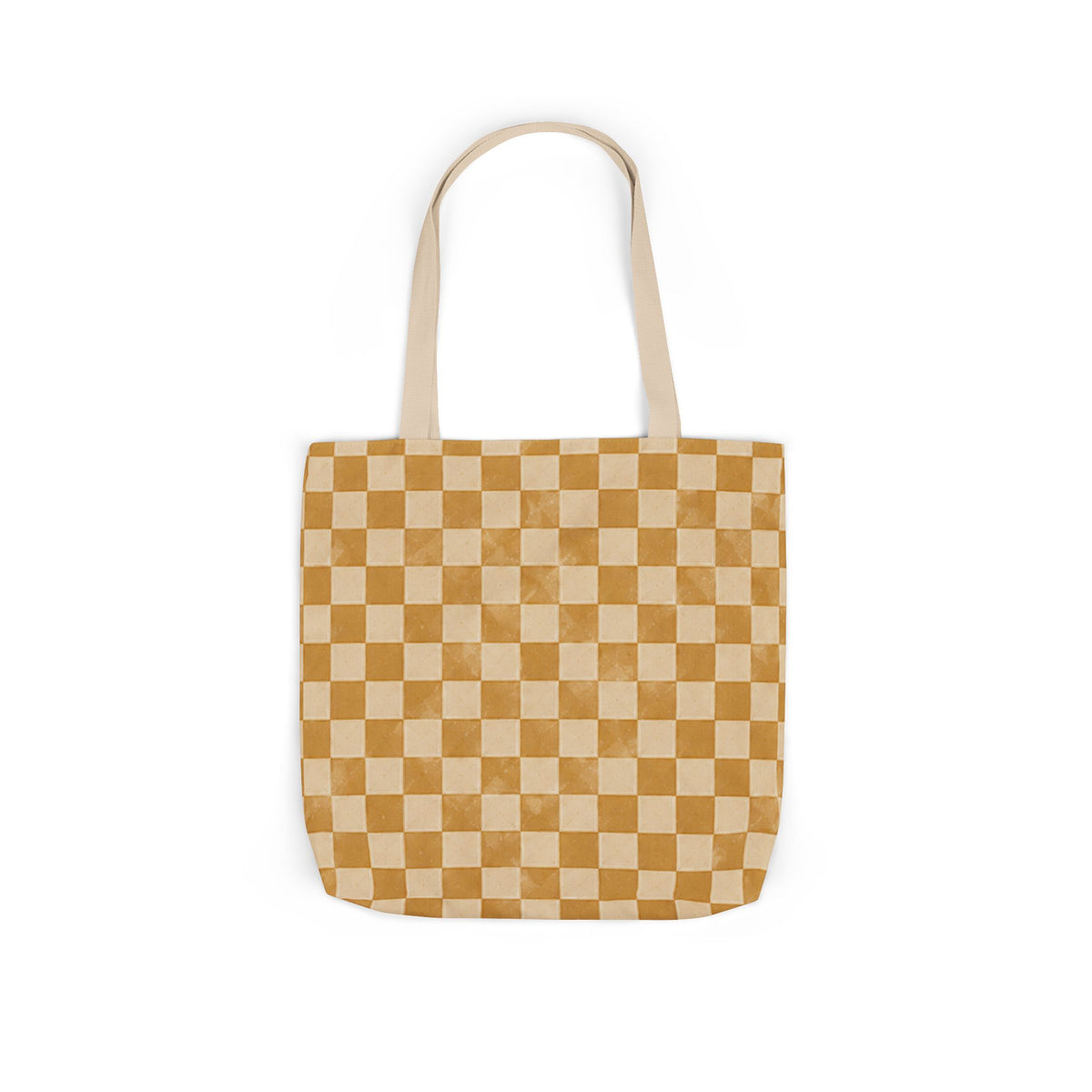 Golden Check Tote Bag - Mustard Checkerboard Canvas Bag - Retro Market Tote - Everyday Shopping Bag