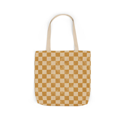 Golden Check Tote Bag - Mustard Checkerboard Canvas Bag - Retro Market Tote - Everyday Shopping Bag