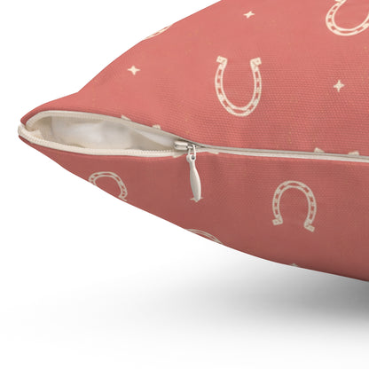 Lucky Blush Pillow - Pink Horseshoe Throw Pillow - Western Decorative Cushion - Cowgirl Boho Home Decor