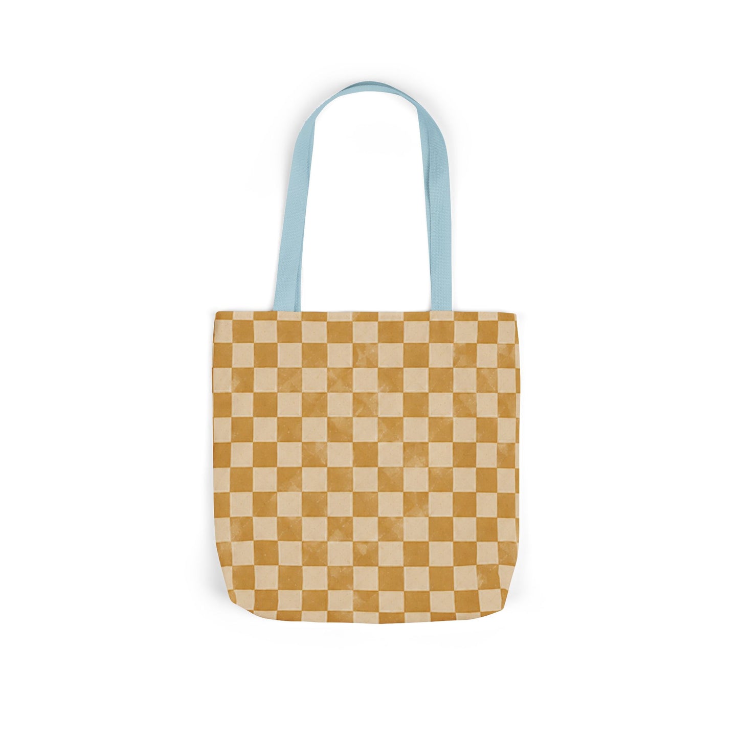 Golden Check Tote Bag - Mustard Checkerboard Canvas Bag - Retro Market Tote - Everyday Shopping Bag