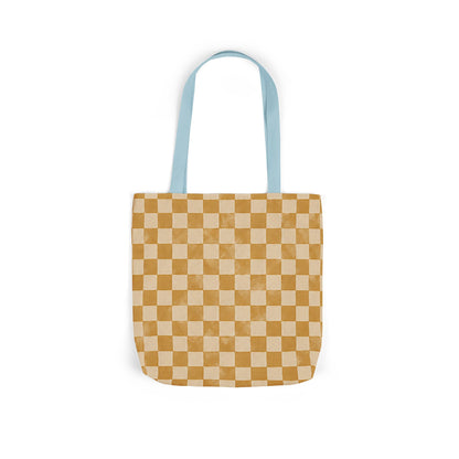 Golden Check Tote Bag - Mustard Checkerboard Canvas Bag - Retro Market Tote - Everyday Shopping Bag