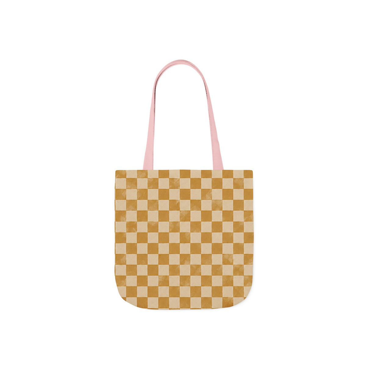 Golden Check Tote Bag - Mustard Checkerboard Canvas Bag - Retro Market Tote - Everyday Shopping Bag