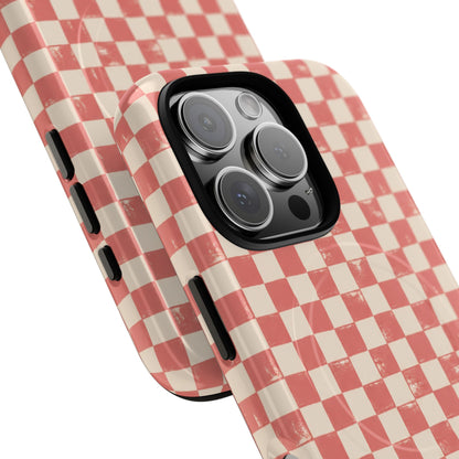 Coral Check Magnetic Protective Phone Case – Tough Dual-Layer Cover