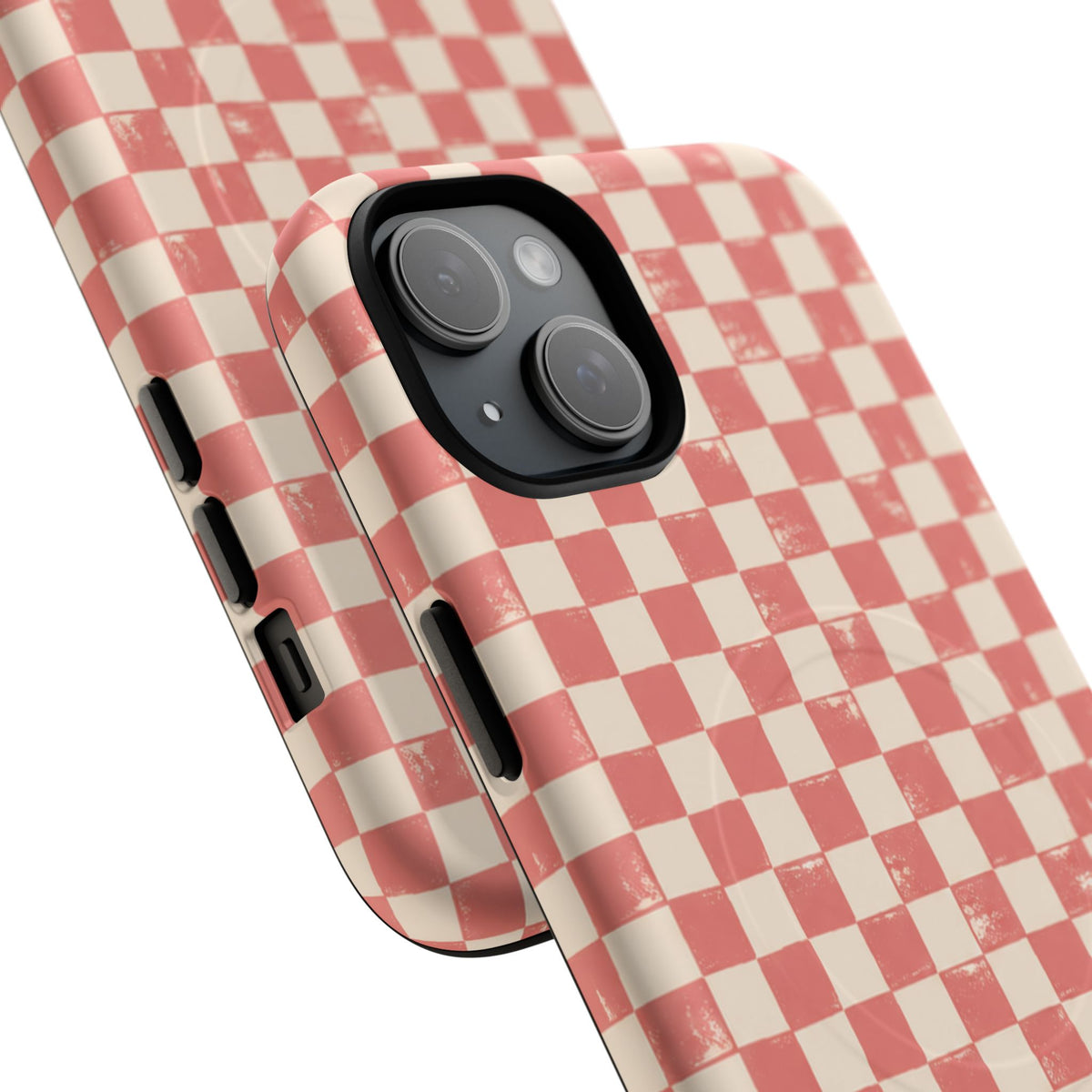 Coral Check Magnetic Protective Phone Case – Tough Dual-Layer Cover