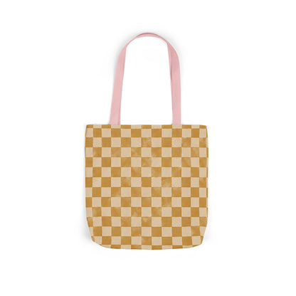 Golden Check Tote Bag - Mustard Checkerboard Canvas Bag - Retro Market Tote - Everyday Shopping Bag