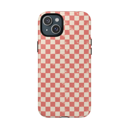 Coral Check Magnetic Protective Phone Case – Tough Dual-Layer Cover