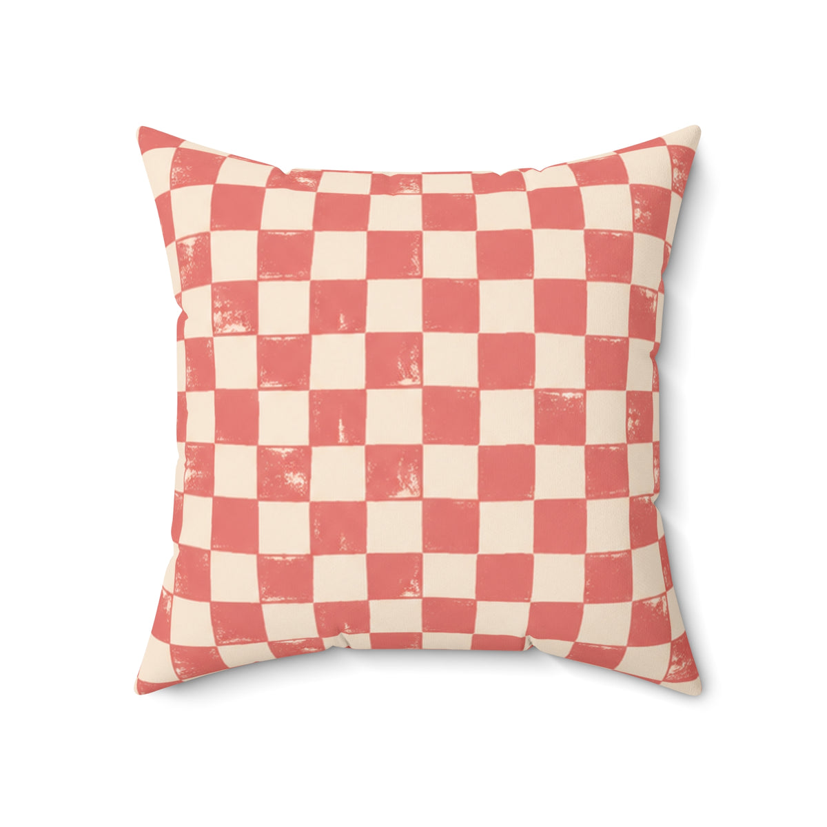 Coral Check Pillow - Pink Checkerboard Throw Pillow - Retro Decorative Cushion - Colorful Home Decor