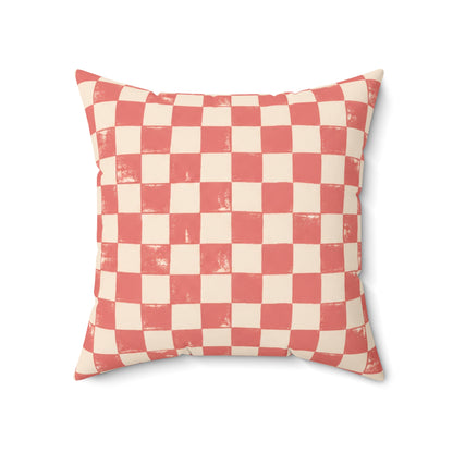 Coral Check Pillow - Pink Checkerboard Throw Pillow - Retro Decorative Cushion - Colorful Home Decor