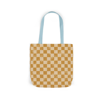 Golden Check Tote Bag - Mustard Checkerboard Canvas Bag - Retro Market Tote - Everyday Shopping Bag