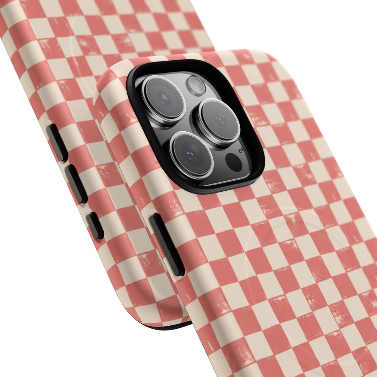 Coral Check Magnetic Protective Phone Case – Tough Dual-Layer Cover