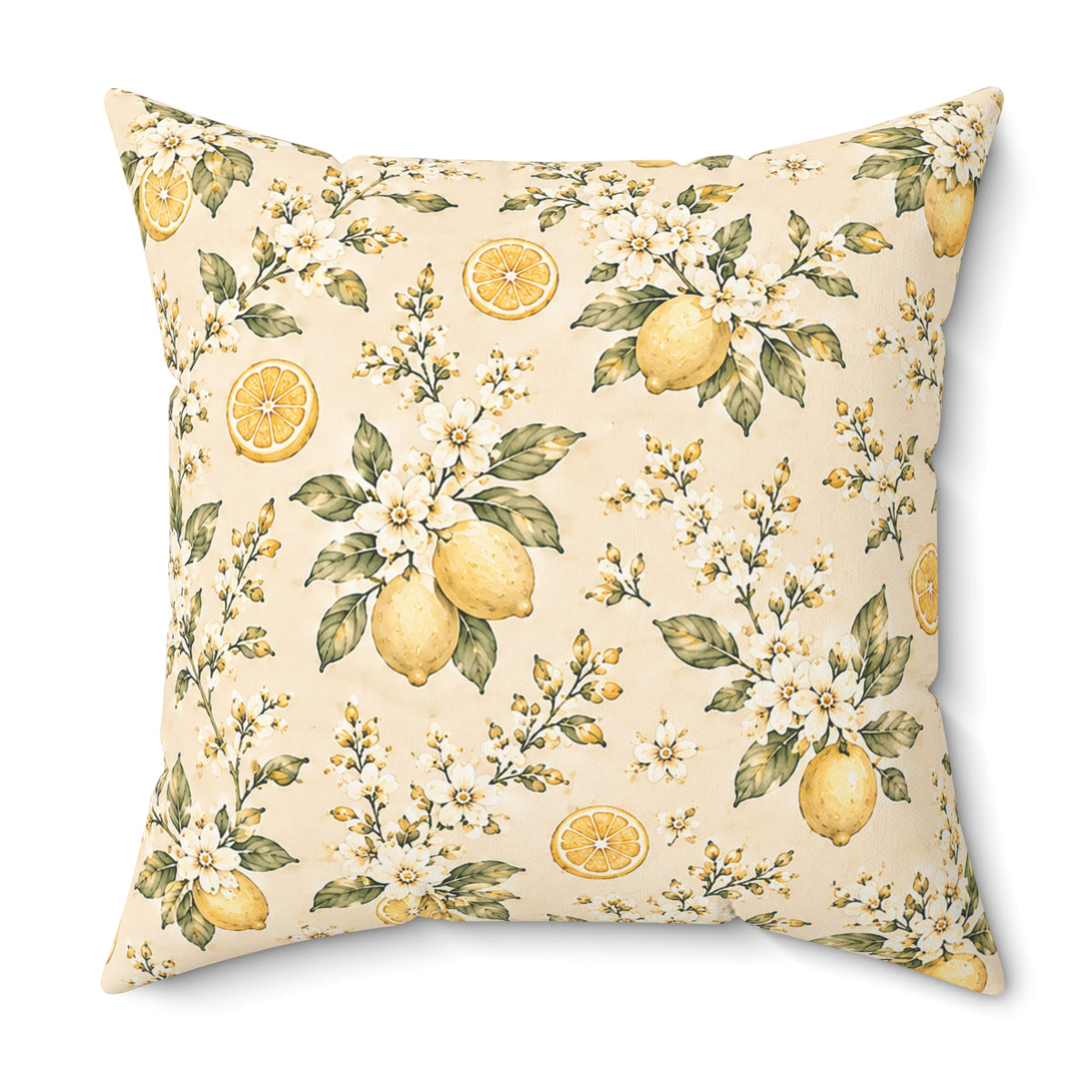 Limonella Garden Pillow - Lemon Floral Throw Pillow - Botanical Decorative Cushion - Cottage Kitchen Decor