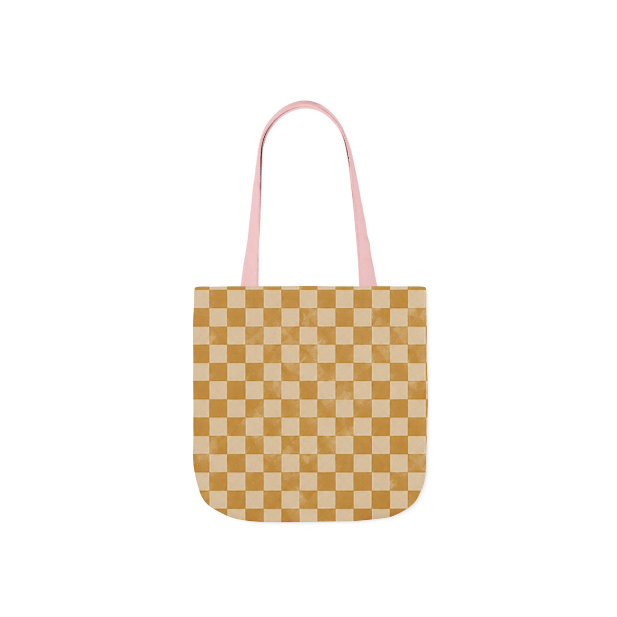 Golden Check Tote Bag - Mustard Checkerboard Canvas Bag - Retro Market Tote - Everyday Shopping Bag