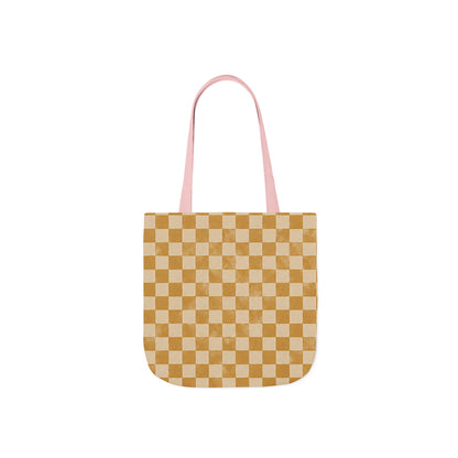 Golden Check Tote Bag - Mustard Checkerboard Canvas Bag - Retro Market Tote - Everyday Shopping Bag