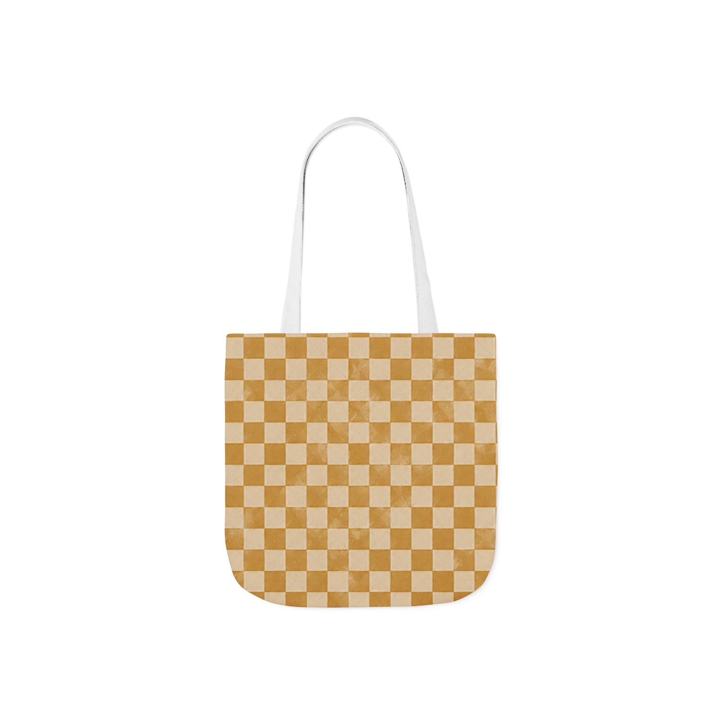 Golden Check Tote Bag - Mustard Checkerboard Canvas Bag - Retro Market Tote - Everyday Shopping Bag