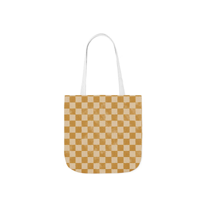Golden Check Tote Bag - Mustard Checkerboard Canvas Bag - Retro Market Tote - Everyday Shopping Bag