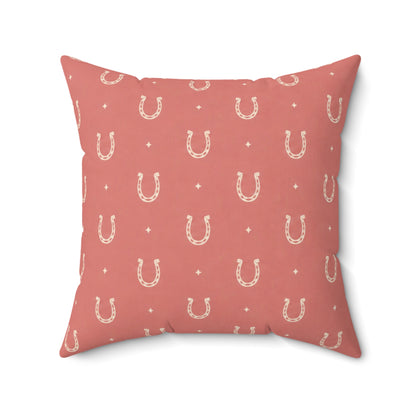 Lucky Blush Pillow - Pink Horseshoe Throw Pillow - Western Decorative Cushion - Cowgirl Boho Home Decor