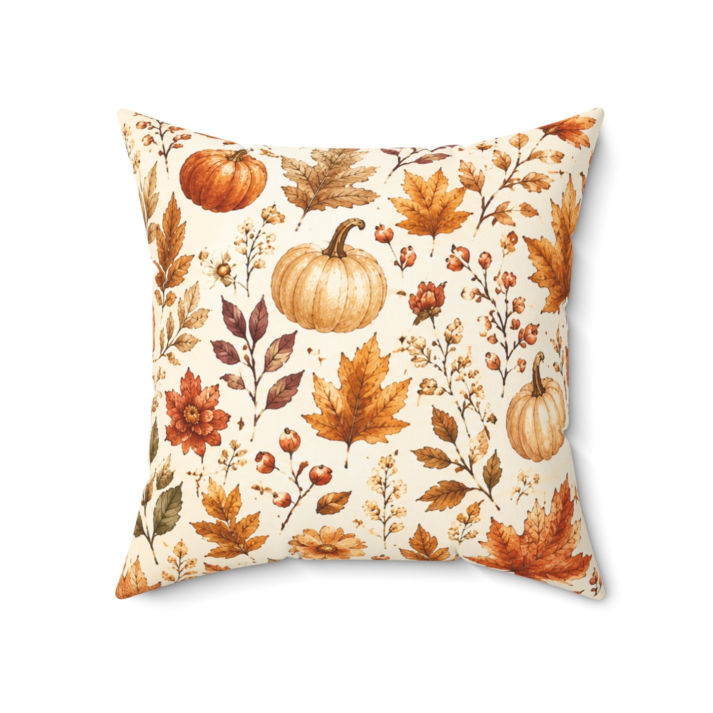 Autumn Harvest Decorative Throw Pillow – Watercolor Pumpkins & Fall Leaves