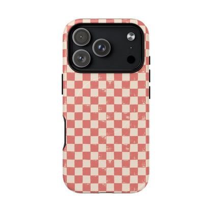 Coral Check Magnetic Protective Phone Case – Tough Dual-Layer Cover