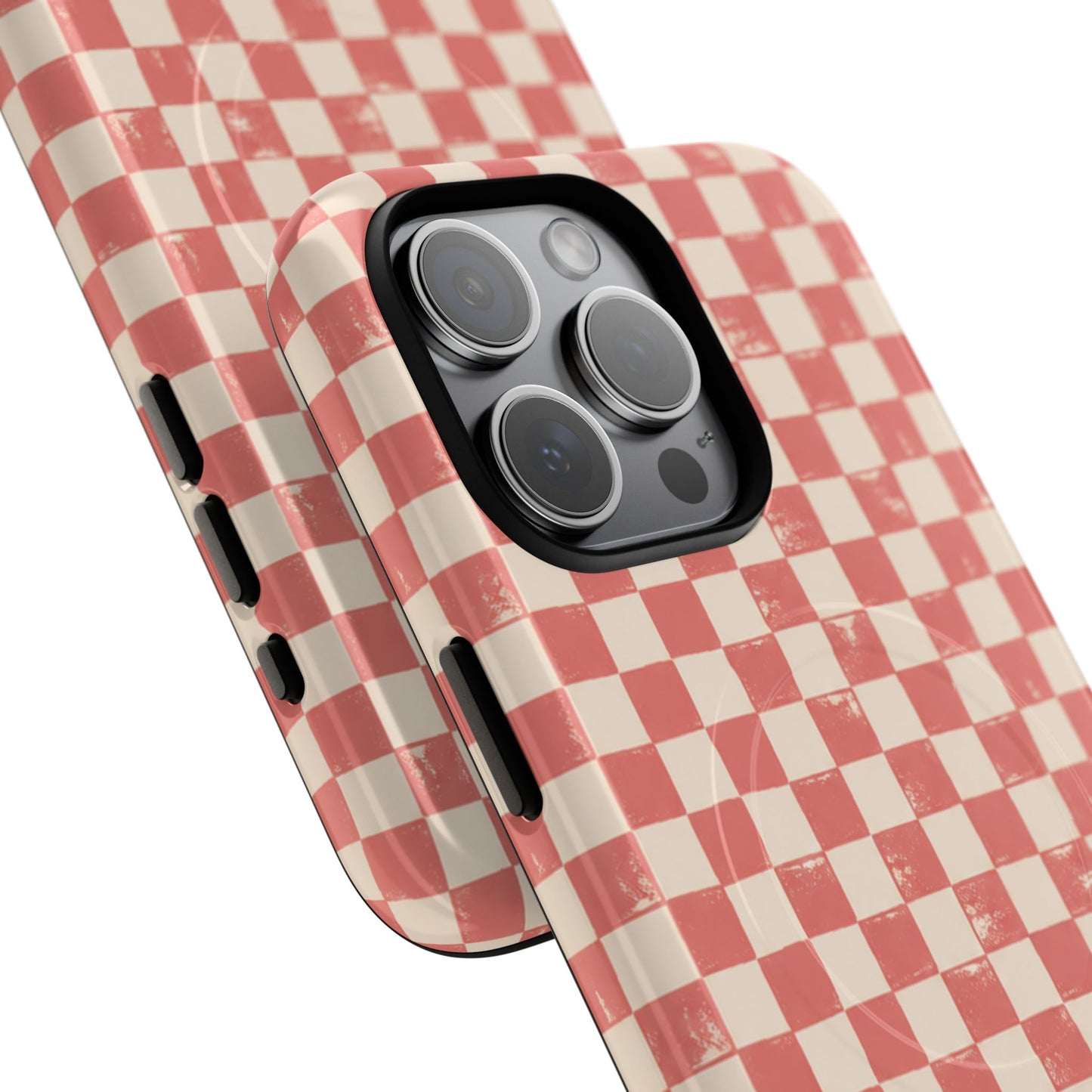 Coral Check Magnetic Protective Phone Case – Tough Dual-Layer Cover