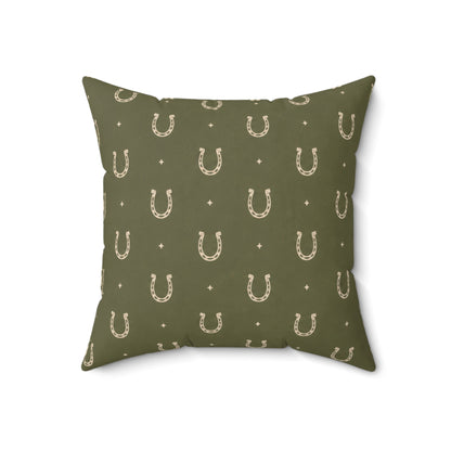 Lucky Olive Horseshoe Throw Pillow – Western Boho Decorative Cushion