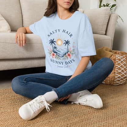 Salty Hair Sunny Days T-Shirt, Coastal Beach Graphic Tee, Summer Vacation Shirt, Surf & Ocean Lover Gift, Tropical Palm Tree Tee