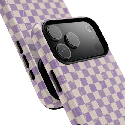 Lavender Check Magnetic Protective Phone Case – Tough Dual-Layer Cover