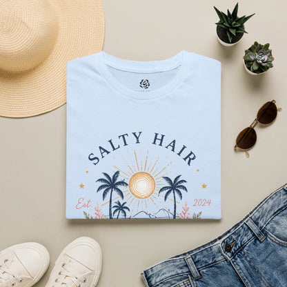 Salty Hair Sunny Days T-Shirt, Coastal Beach Graphic Tee, Summer Vacation Shirt, Surf & Ocean Lover Gift, Tropical Palm Tree Tee