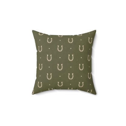 Lucky Olive Horseshoe Throw Pillow – Western Boho Decorative Cushion