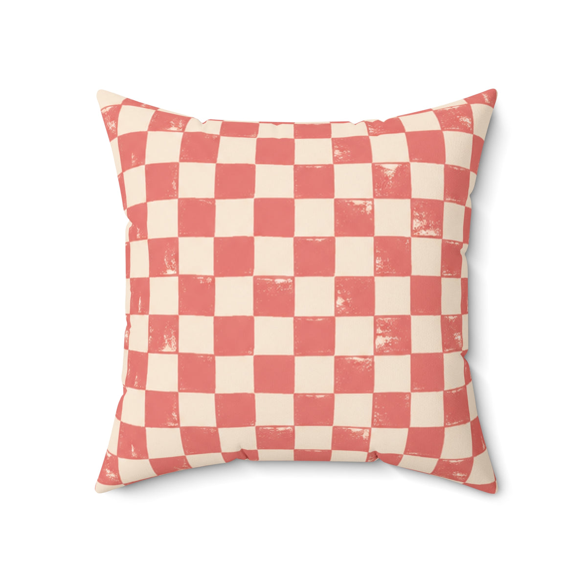 Coral Check Pillow - Pink Checkerboard Throw Pillow - Retro Decorative Cushion - Colorful Home Decor