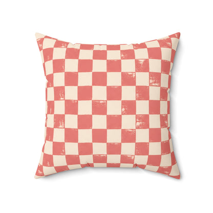 Coral Check Pillow - Pink Checkerboard Throw Pillow - Retro Decorative Cushion - Colorful Home Decor