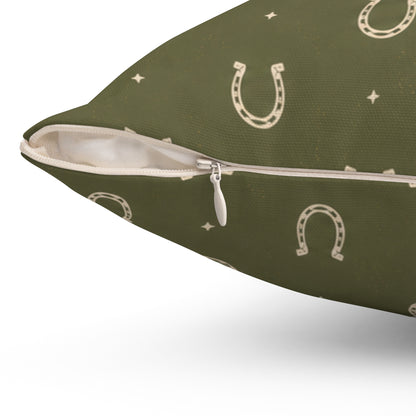 Lucky Olive Horseshoe Throw Pillow – Western Boho Decorative Cushion