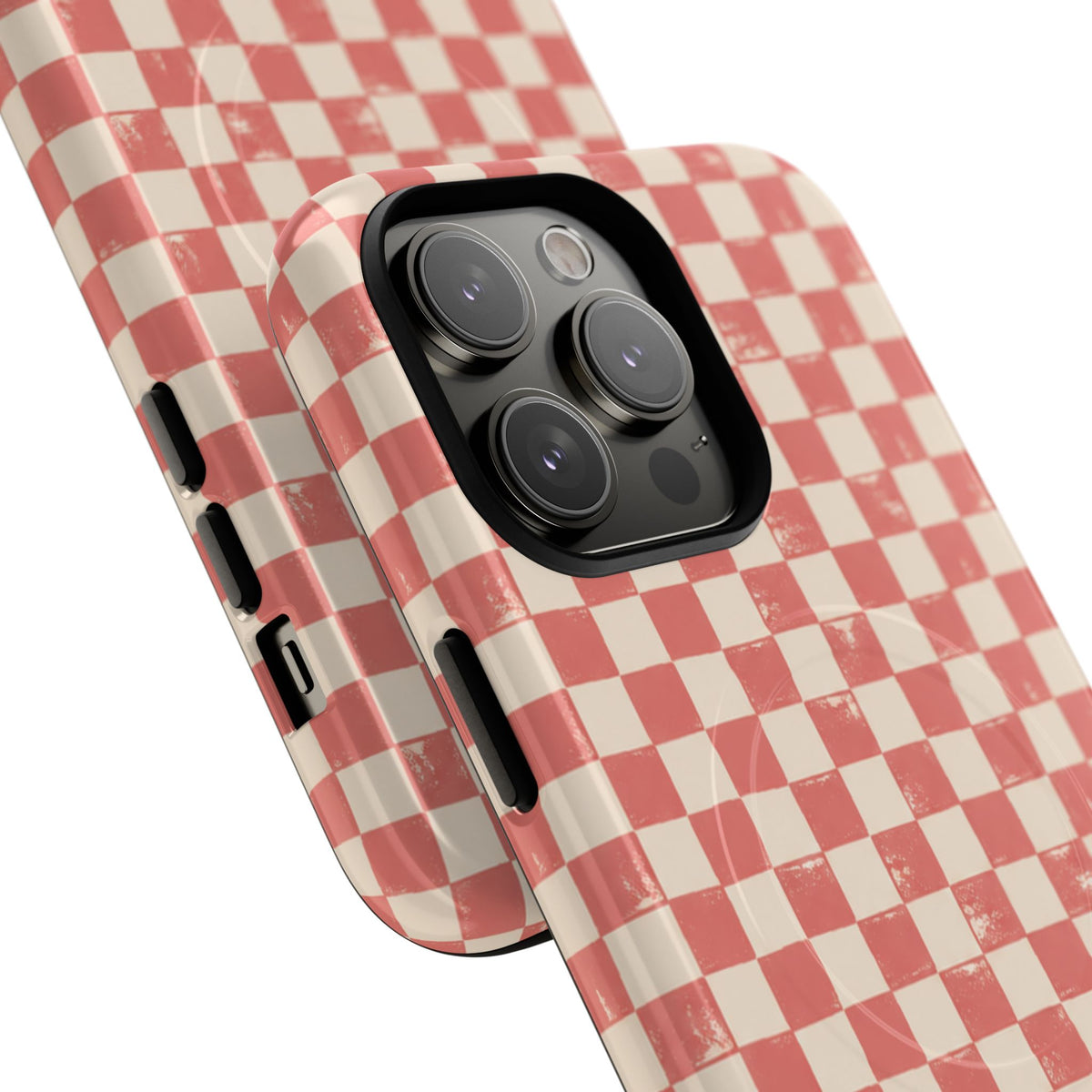 Coral Check Magnetic Protective Phone Case – Tough Dual-Layer Cover