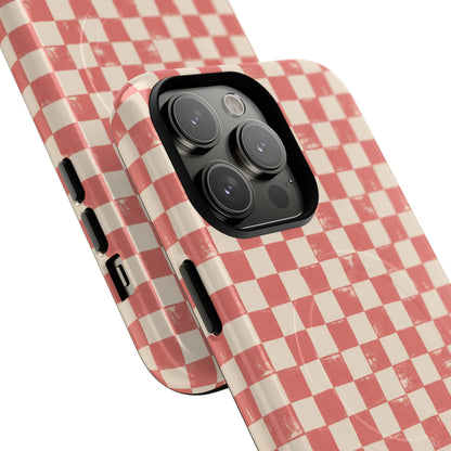 Coral Check Magnetic Protective Phone Case – Tough Dual-Layer Cover
