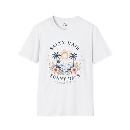 Salty Hair Sunny Days T-Shirt, Coastal Beach Graphic Tee, Summer Vacation Shirt, Surf & Ocean Lover Gift, Tropical Palm Tree Tee