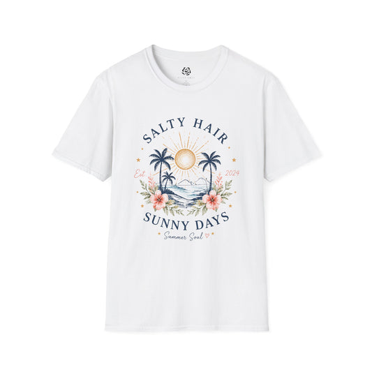 Salty Hair Sunny Days T-Shirt, Coastal Beach Graphic Tee, Summer Vacation Shirt, Surf & Ocean Lover Gift, Tropical Palm Tree Tee
