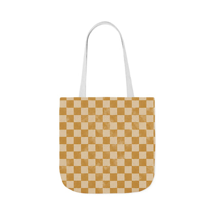 Golden Check Tote Bag - Mustard Checkerboard Canvas Bag - Retro Market Tote - Everyday Shopping Bag
