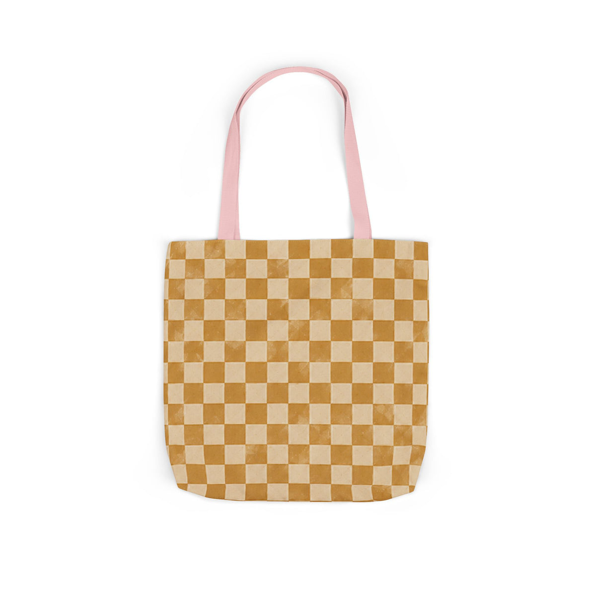 Golden Check Tote Bag - Mustard Checkerboard Canvas Bag - Retro Market Tote - Everyday Shopping Bag