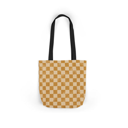 Golden Check Tote Bag - Mustard Checkerboard Canvas Bag - Retro Market Tote - Everyday Shopping Bag